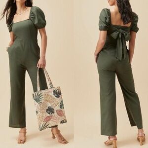 AUDREY PARKS + FRANCESCAS Maisie Puff Sleeve Jumpsuit Women's SIZE MEDIUM linen